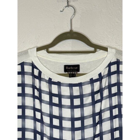 Barbour Women's Summer Tartan Windowpane Front Drop Shoulder Blouse White Blue 6 - Picture 3 of 7